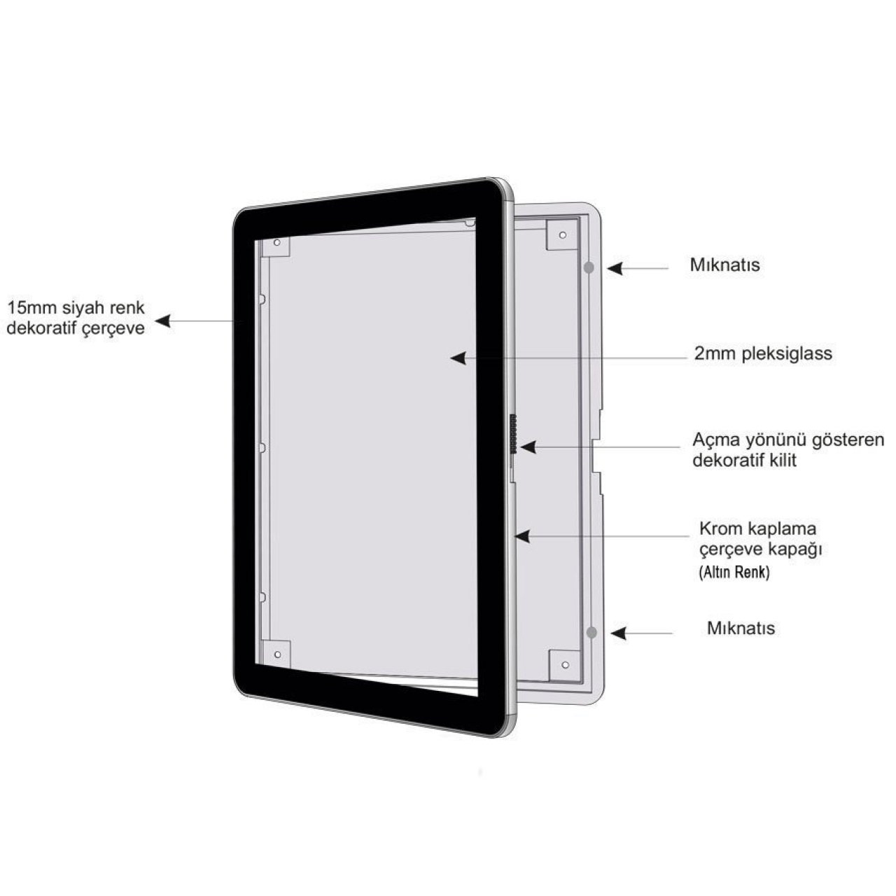 Bariyer Üstü A3 Krom Çerçeve - Tablet Bilgisayar Görünümlü