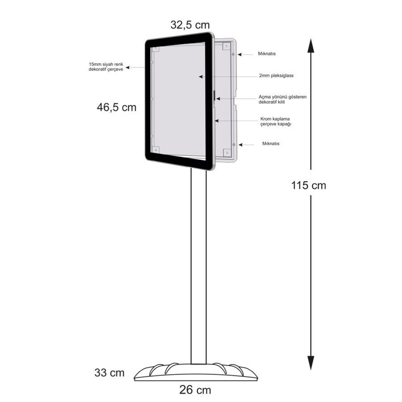 Krom Çerçeve (Kaplama) - A3 - Ayaklı - Led Işıklı - Tablet Bilgisayar Görünümlü 